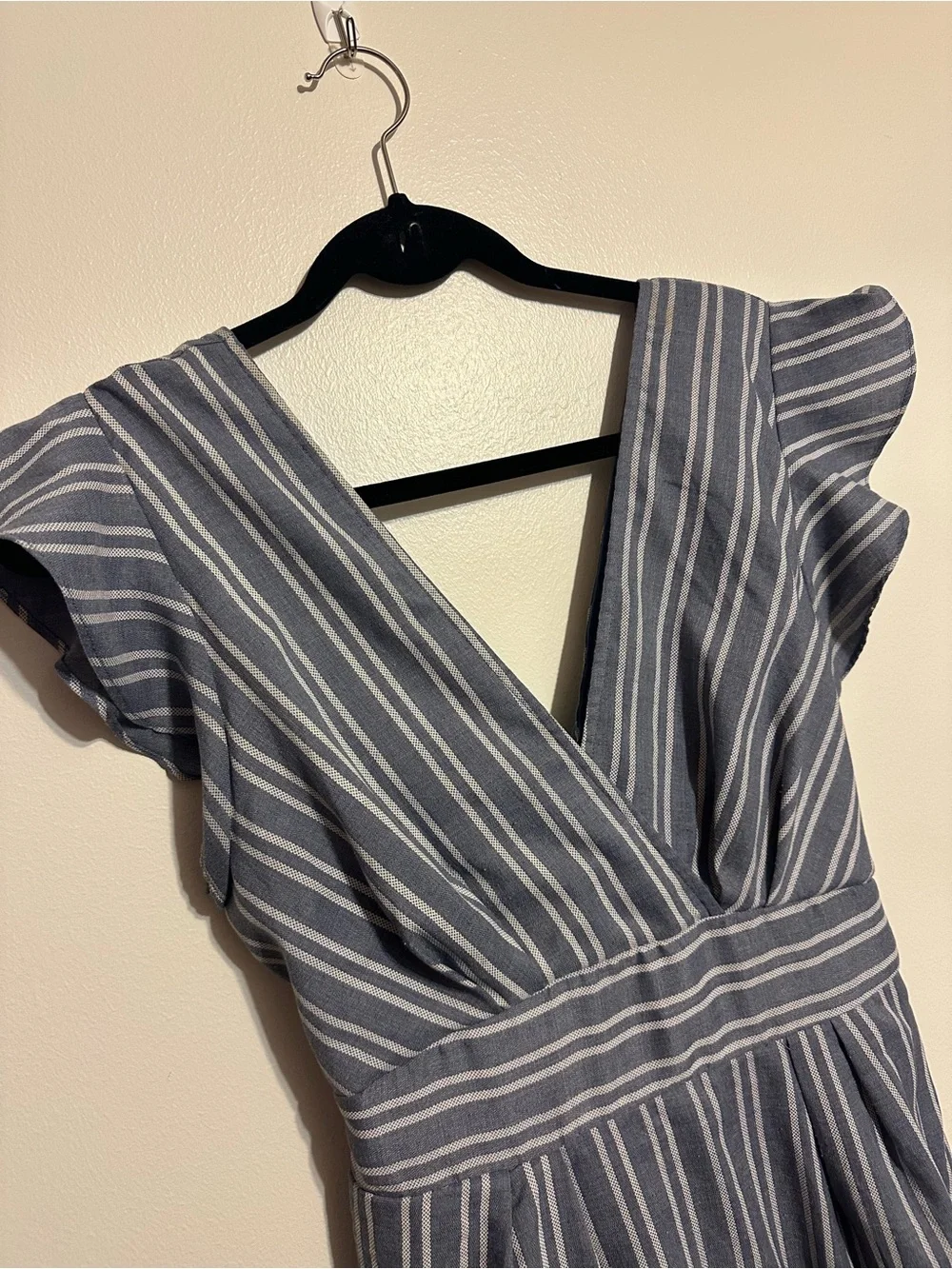 She + Sky Blue and White Striped V-Neck Mini Dress